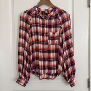 Pilcro Breezy Flannel Plaid Button Front Shirt XS Anthropologie